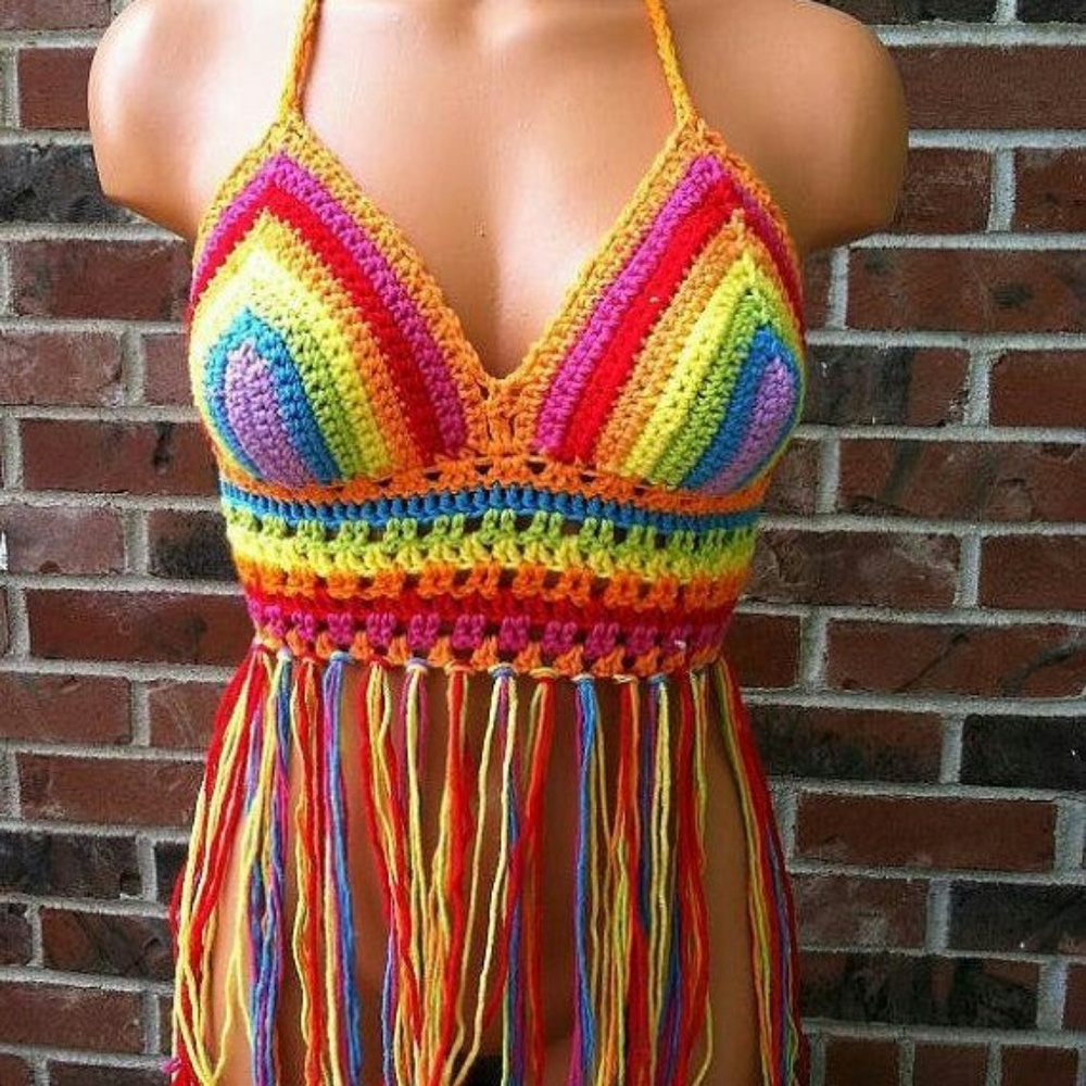 Summer bralettes with fringes handmade crochet
